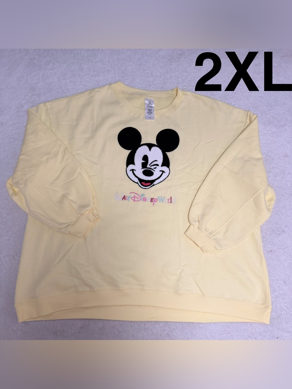 WDW Disney Embroidered Mickey Mouse Yellow Sweatshirt Crewneck Pullover 2XL